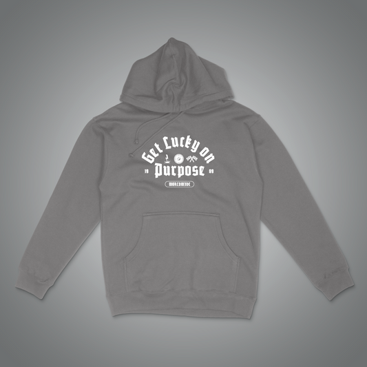  Gray GLOP hoodie with logo written in White