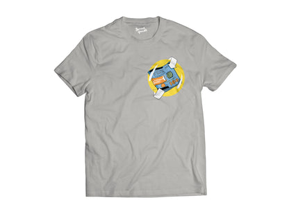 Flat lay of gray PowerBall t-shirt front 