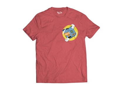 Flat lay of Red Powerball t-shirt front 