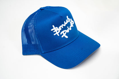 Side view of Royal  Blue “Extra Credit” Trucker Hat 
